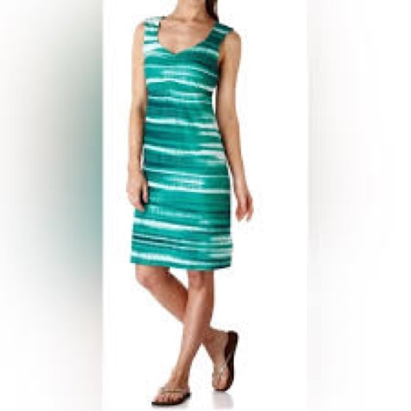 Prana Viana Aqua and White Striped Lightweight Casual Midi Dress Resortwear - Picture 2 of 7